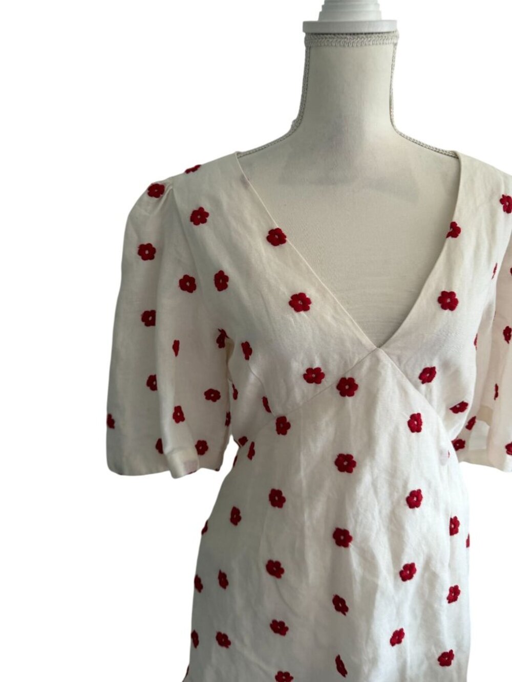 RHODE Mariana White Red Mini Floral Cotton Dress Size 8 - Picture 7 of 10